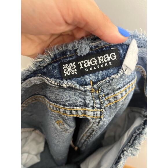 Vintage Tag Rag Culture Denim & Lace Raw Hem Y2K Light Academia Skirt Size 9 - Picture 7 of 7